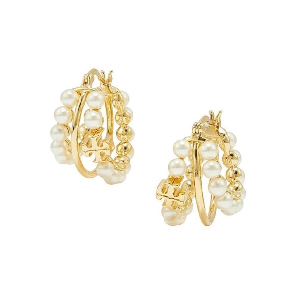 NWOT Tory Burch Kira Imitation Pearl Hoop Earrings